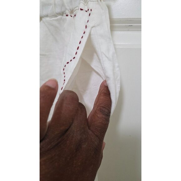 Mara Beach Festival White Elastic Waist Culottes Red Embroidered Pocket Linen - Picture 5 of 7